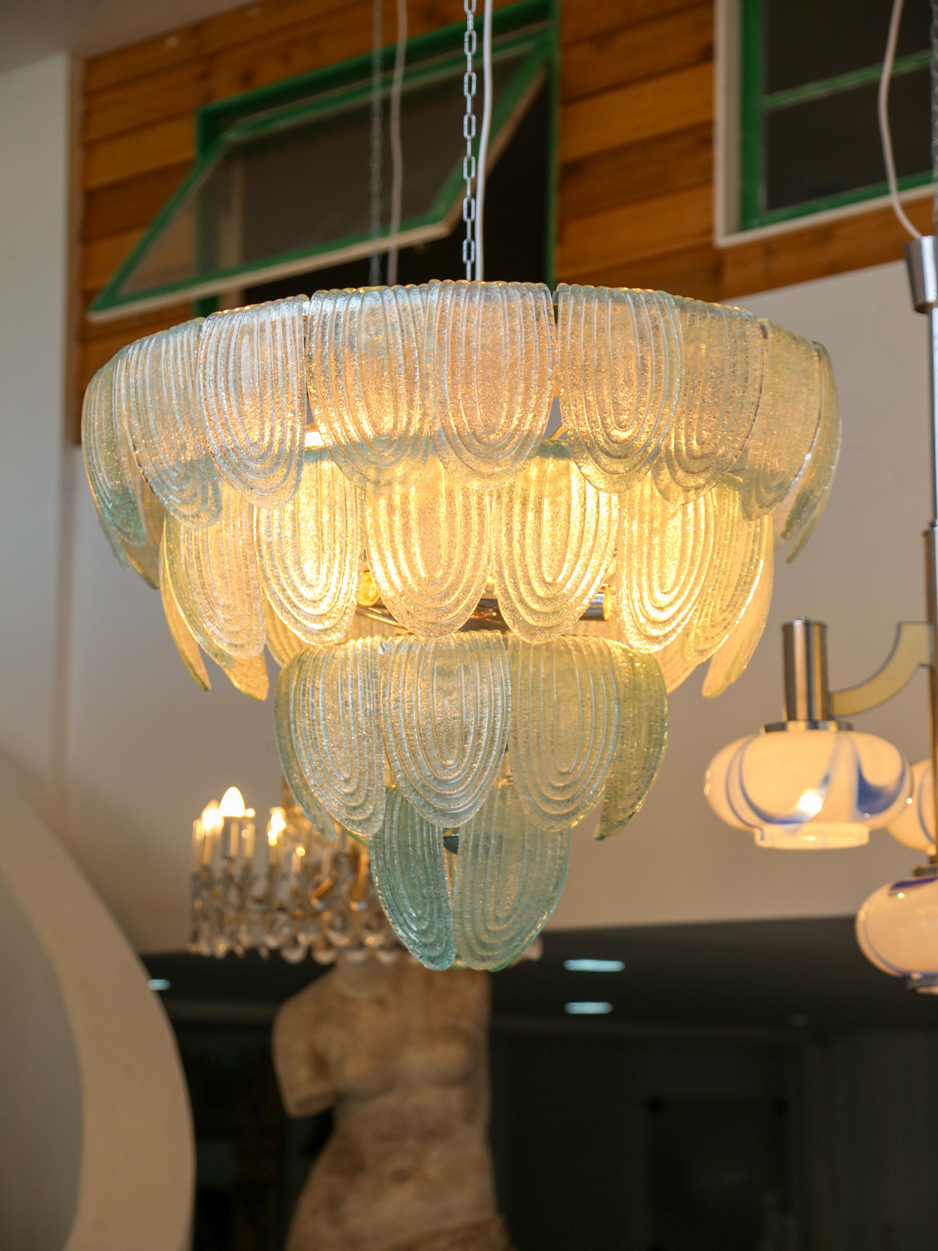Green Murano Glass Ceiling Light with Metal frame by Lumini Collections In Excellent Condition For Sale In Byron Bay, NSW