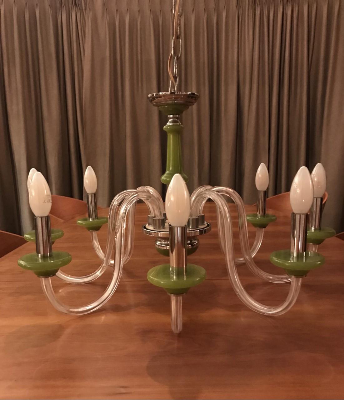 Green Murano Glass Chandelier, Italy, Mid-20th Century For Sale 4