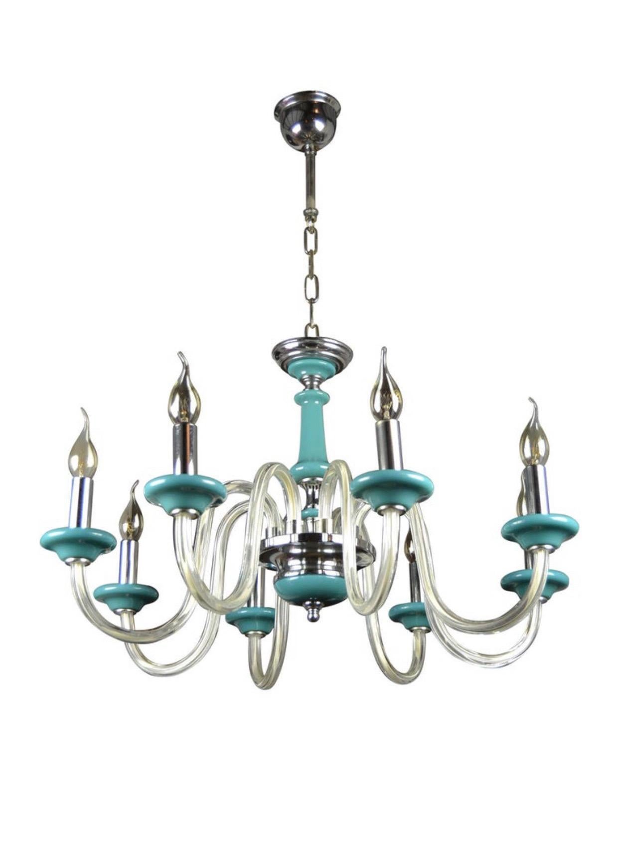 Green Murano Glass Chandelier, Italy, Mid-20th Century For Sale 7