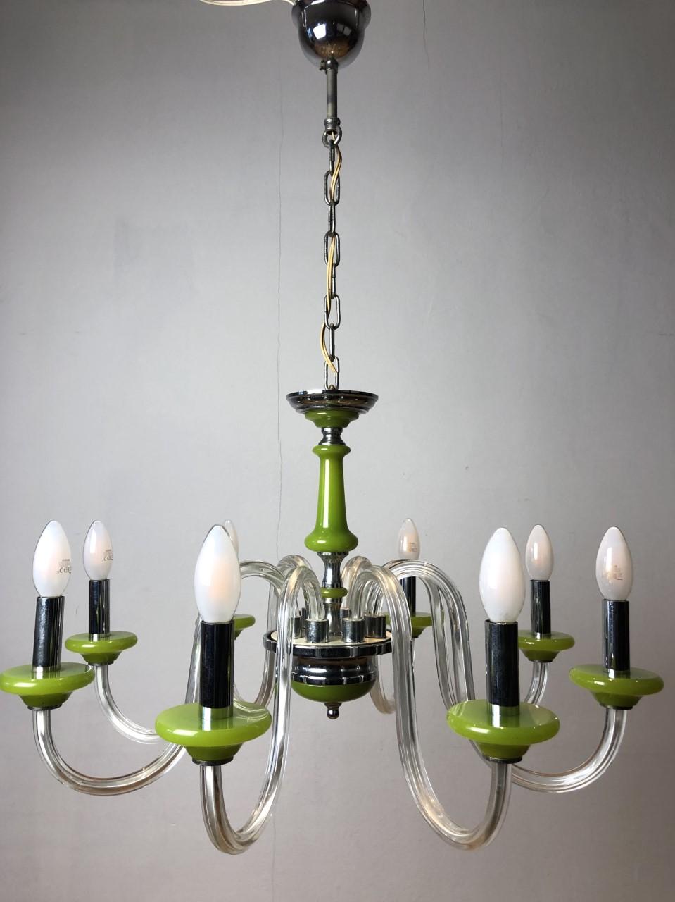 Green Murano Glass Chandelier, Italy, Mid-20th Century For Sale 8
