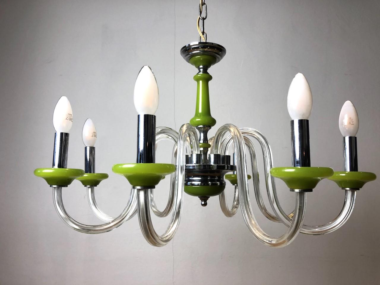 Modern Green Murano Glass Chandelier, Italy, Mid-20th Century For Sale