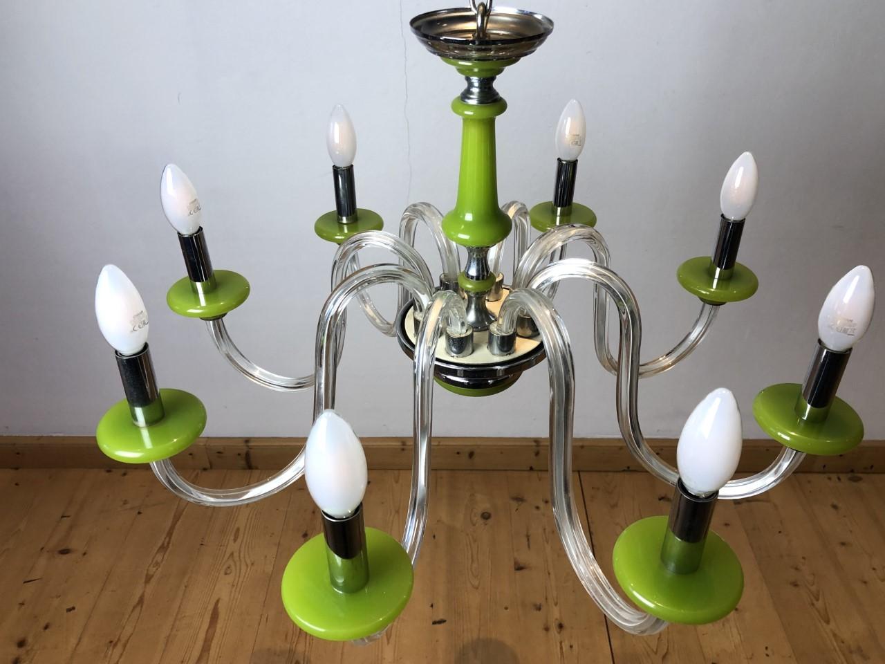Italian Green Murano Glass Chandelier, Italy, Mid-20th Century For Sale