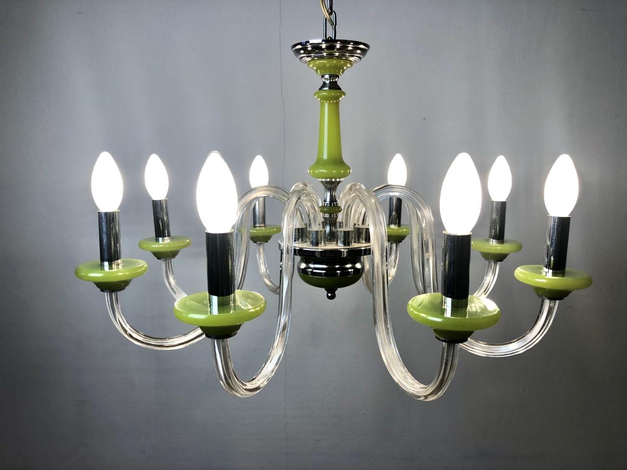 Green Murano Glass Chandelier, Italy, Mid-20th Century For Sale 2