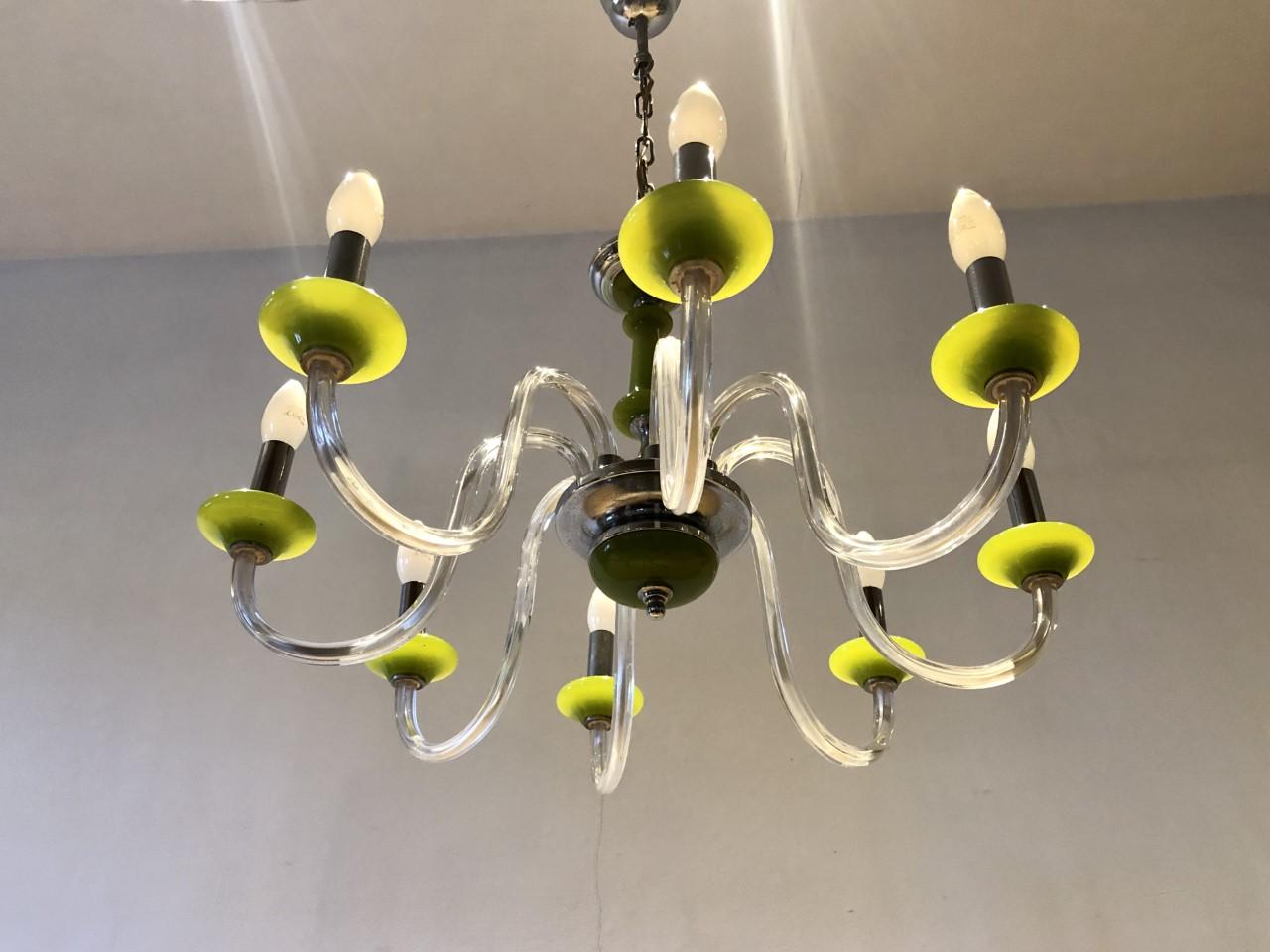 Green Murano Glass Chandelier, Italy, Mid-20th Century For Sale 3