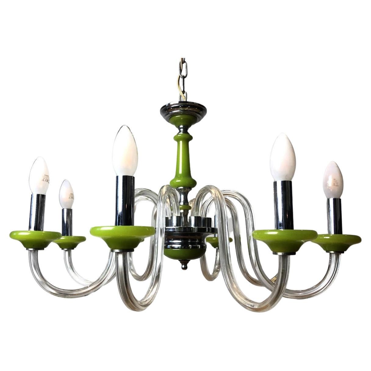 Green Murano Glass Chandelier, Italy, Mid-20th Century For Sale