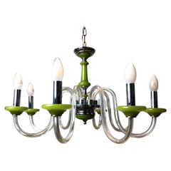 Retro Green Murano Glass Chandelier, Italy, Mid-20th Century