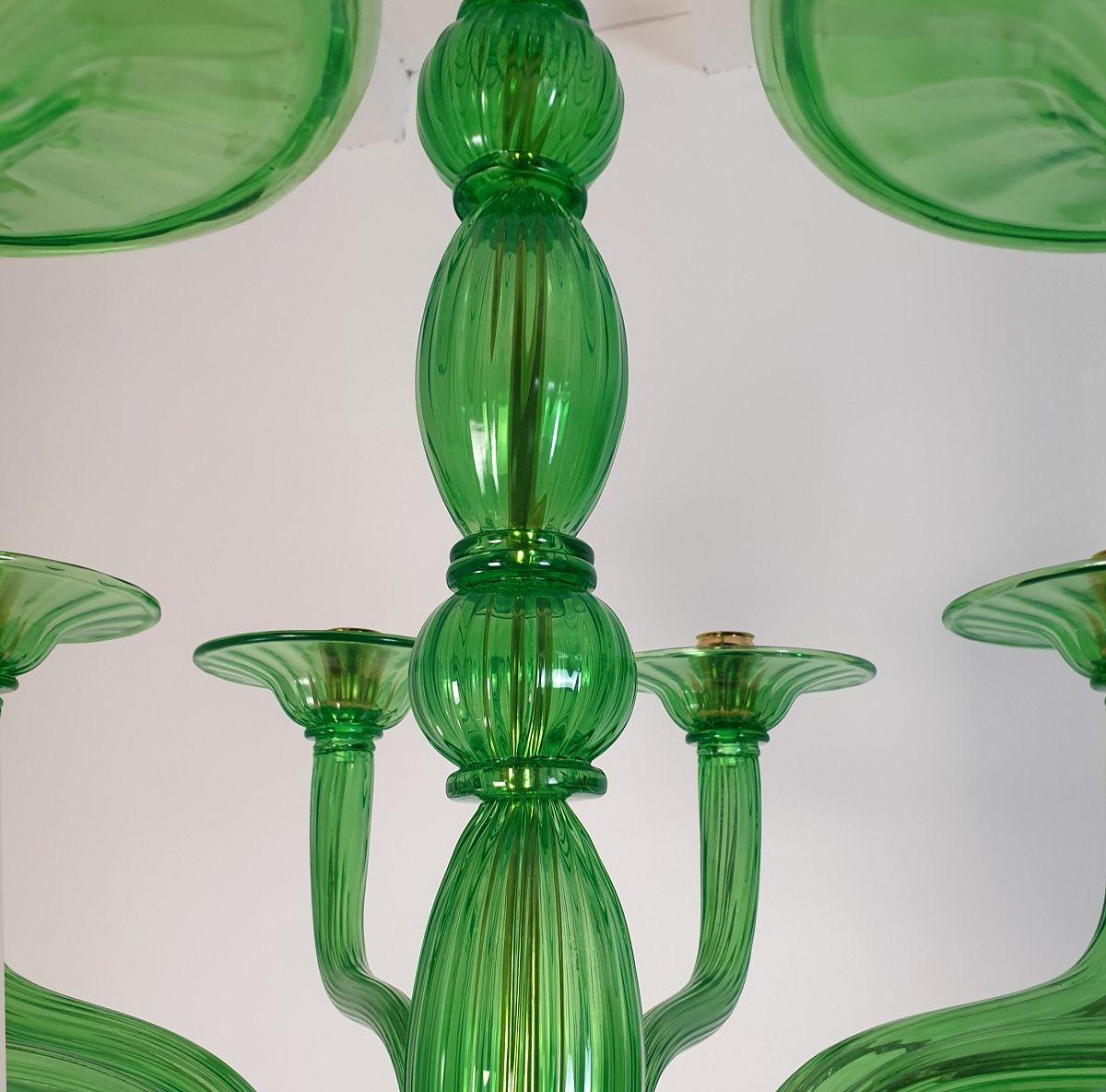 Green Murano glass chandelier, Mid Century Modern For Sale 3