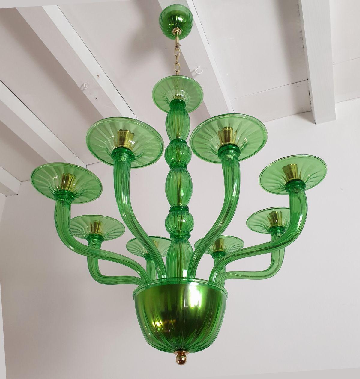 Mid-Century Modern Green Murano glass chandelier, Mid Century Modern For Sale