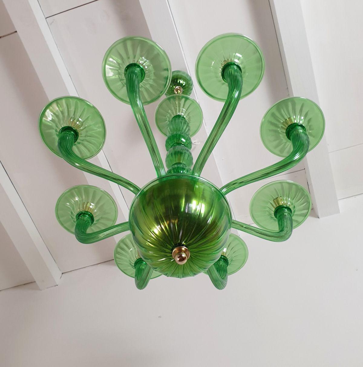Italian Green Murano glass chandelier, Mid Century Modern For Sale
