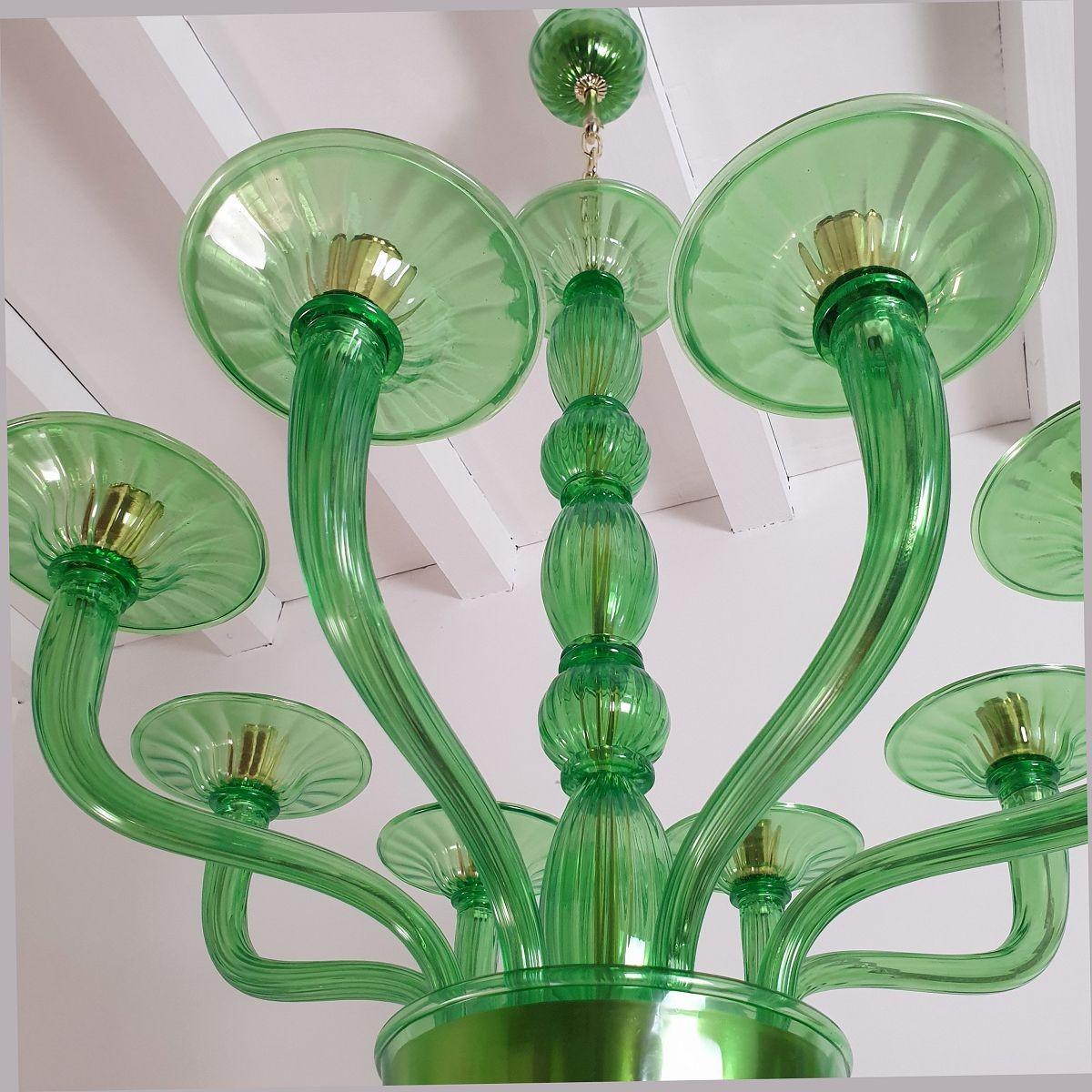 Late 20th Century Green Murano glass chandelier, Mid Century Modern For Sale