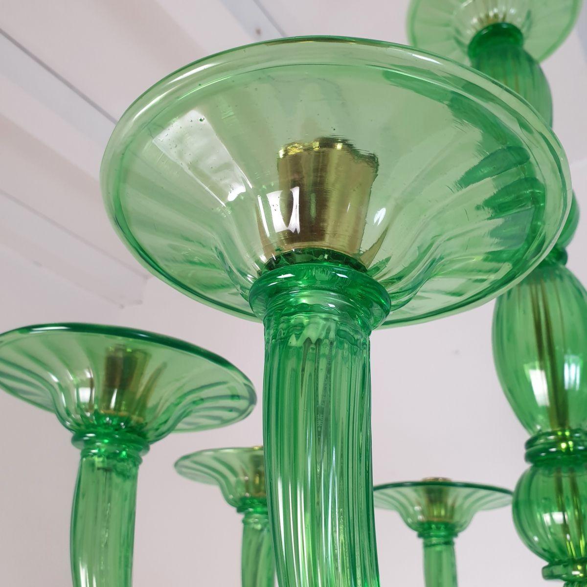 Green Murano glass chandelier, Mid Century Modern For Sale 1