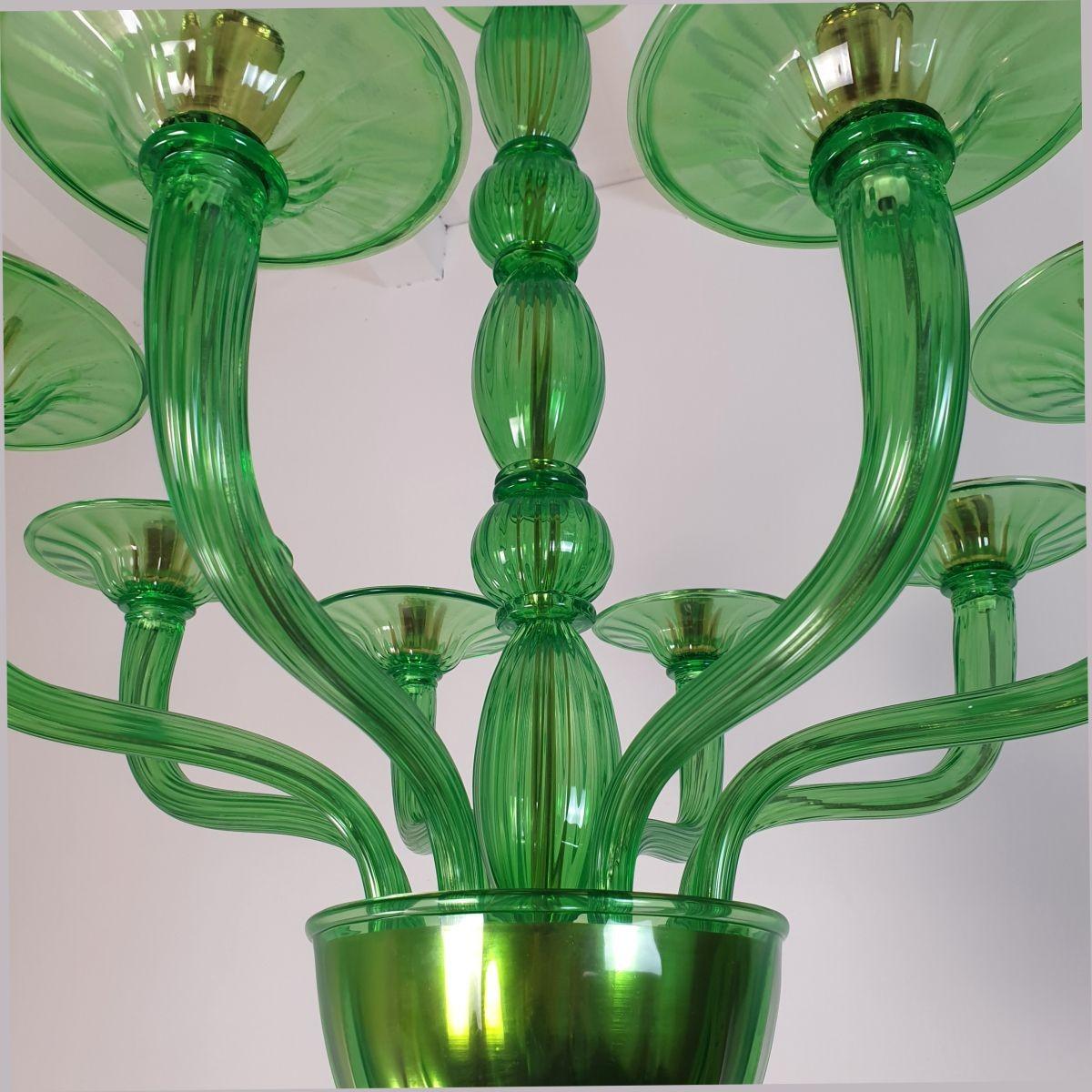 Green Murano glass chandelier, Mid Century Modern For Sale 2