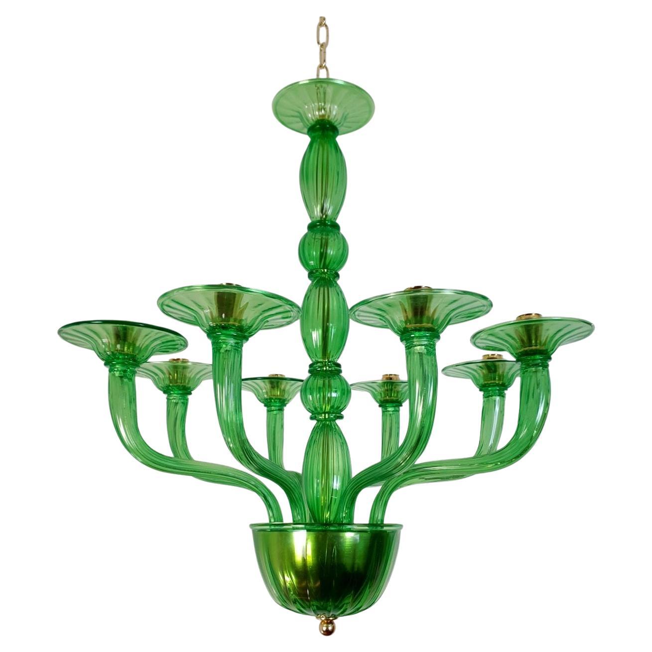 Green Murano glass chandelier, Mid Century Modern For Sale