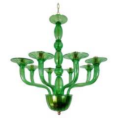 Antique Green Murano glass chandelier, Mid Century Modern