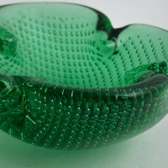 Green Murano Glass Clover Shaped Bullicante Bowl, Archimede Seguso, Italy, 1960s