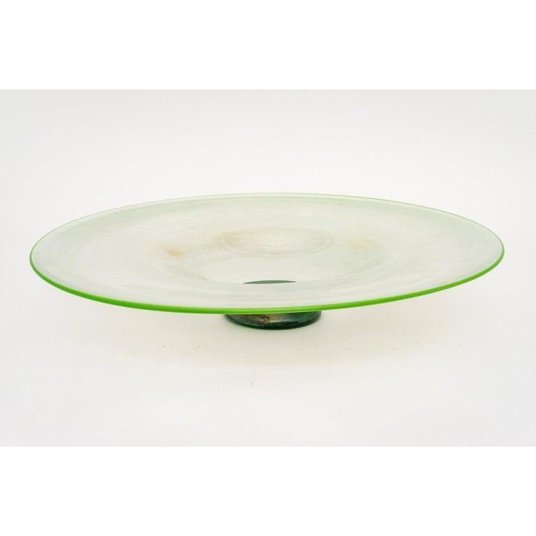Hand-Crafted Green Murano Glass Compote