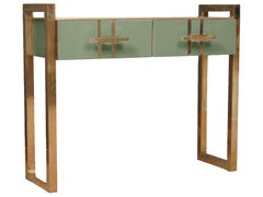 Green Murano Glass Console Table with Brass Legs, Handmade in Italy