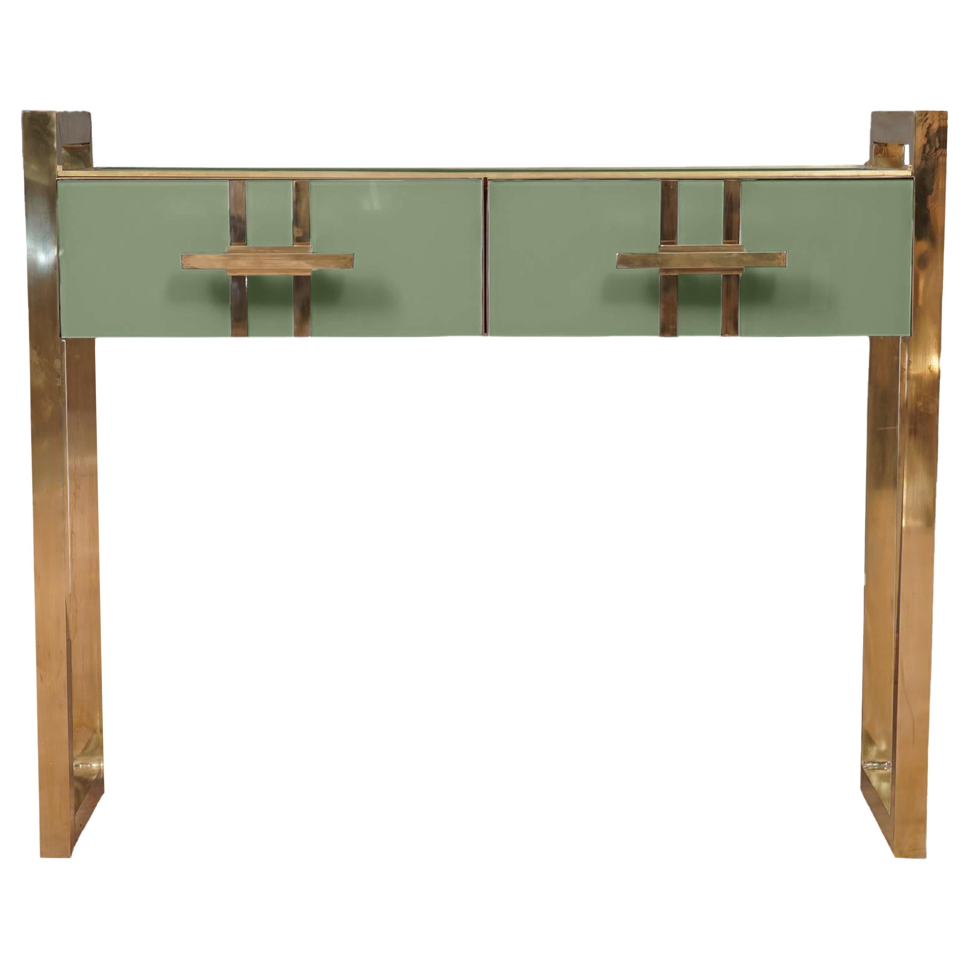 Konsole aus grünem Muranoglas mit Messinggriffen und -beinen Justfurnituress Designer