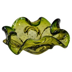 Green Murano Glass Controlled Bubbles Bowl