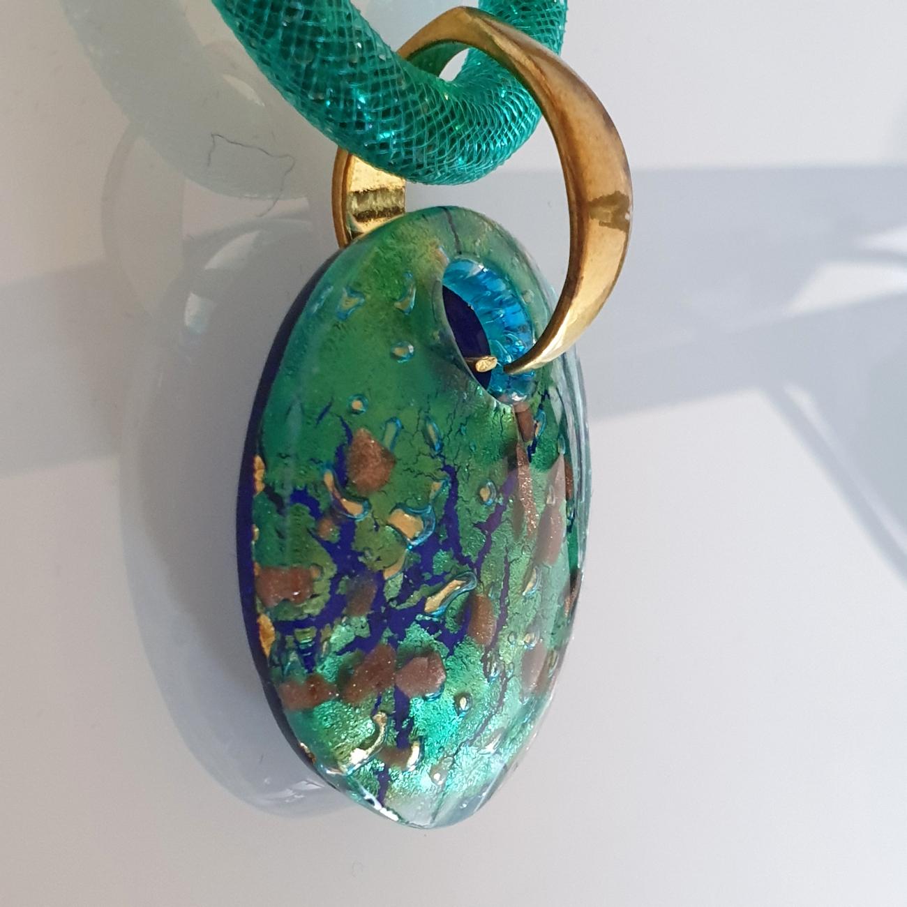 Green Murano Glass Fashion Pendant Necklace In Excellent Condition For Sale In Dallas, TX