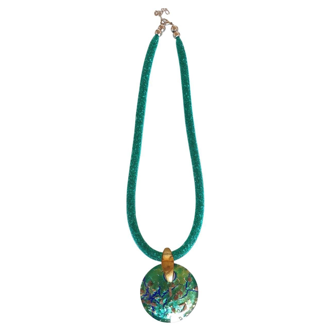Collier pendentif à la mode en verre de Murano vert