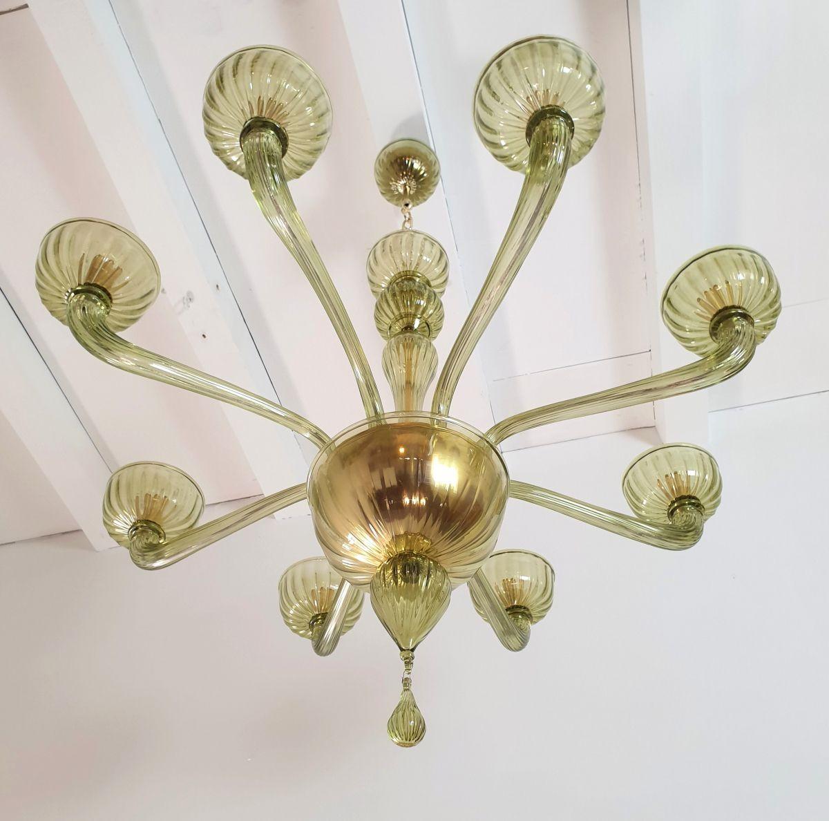 Italian Green Murano glass Mid-Century chandelier