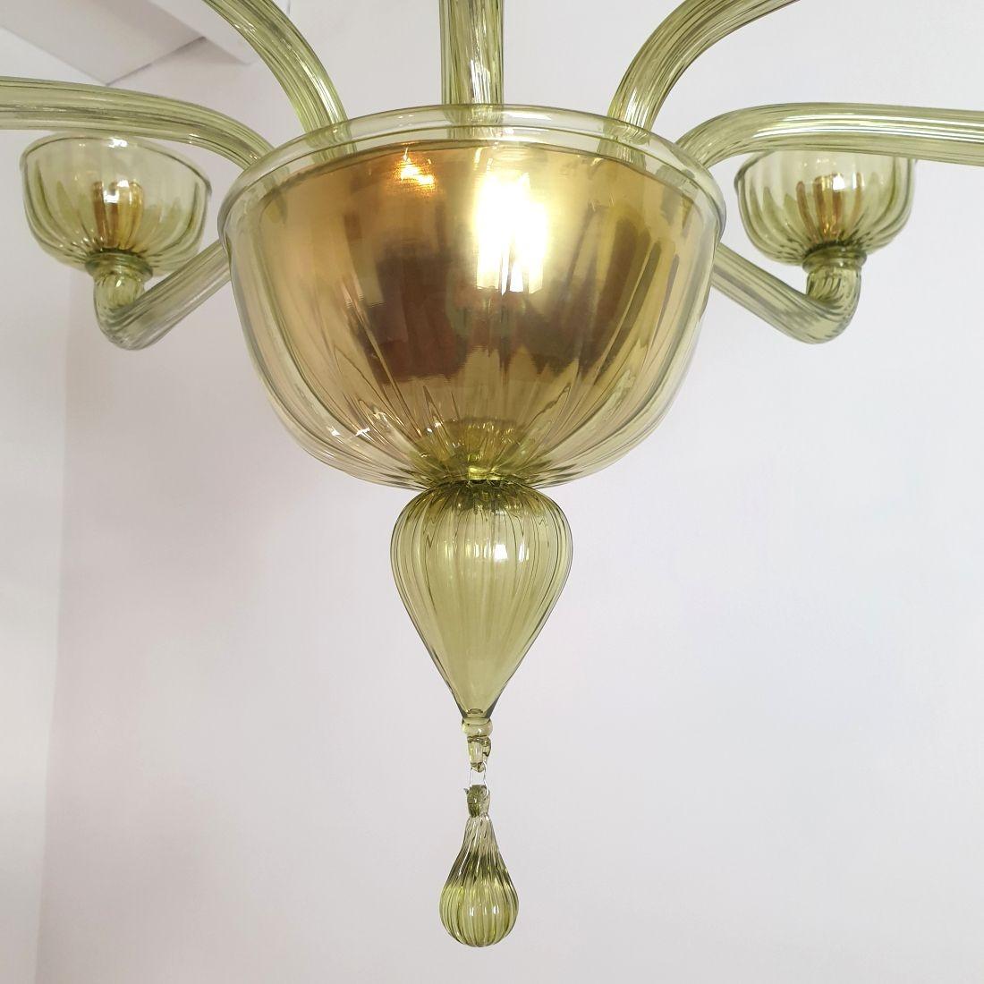 Gold Plate Green Murano glass Mid-Century chandelier