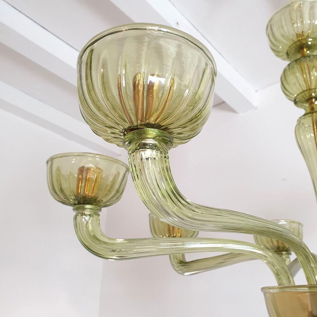 Green Murano glass Mid-Century chandelier 1