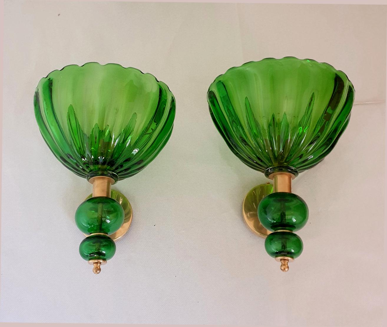 Mid-Century Modern Green Murano glass Mid Century sconces - a pair For Sale