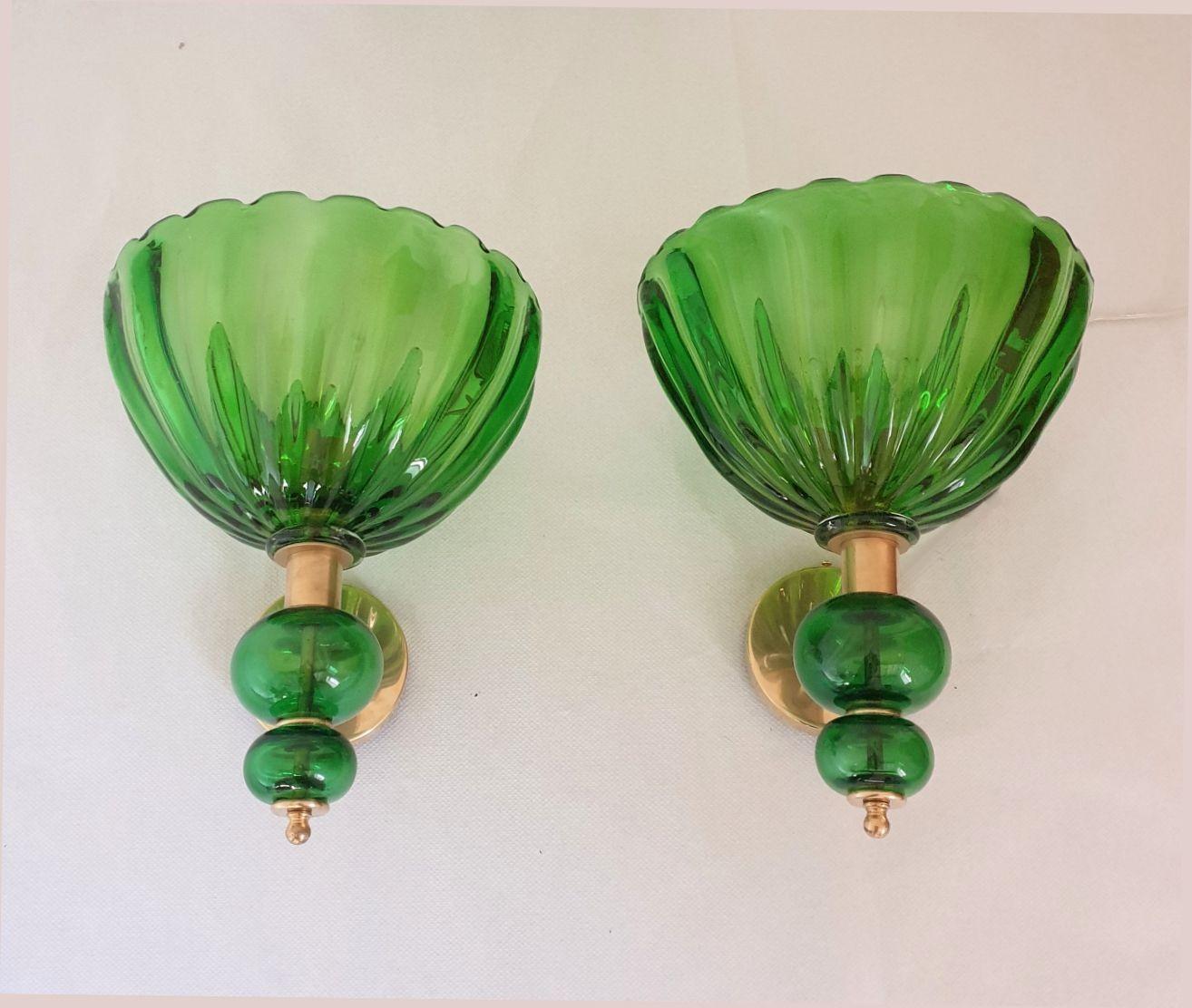 Mid-Century Modern Green Murano glass Mid Century sconces - a pair For Sale