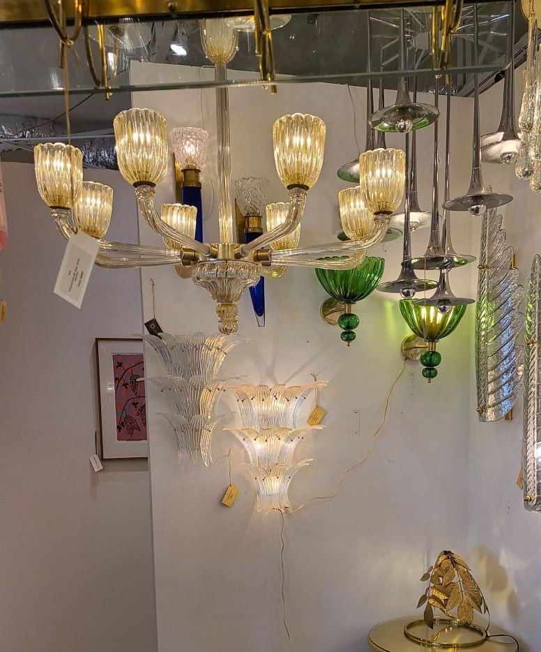 Brass Green Murano glass Mid Century sconces - a pair For Sale