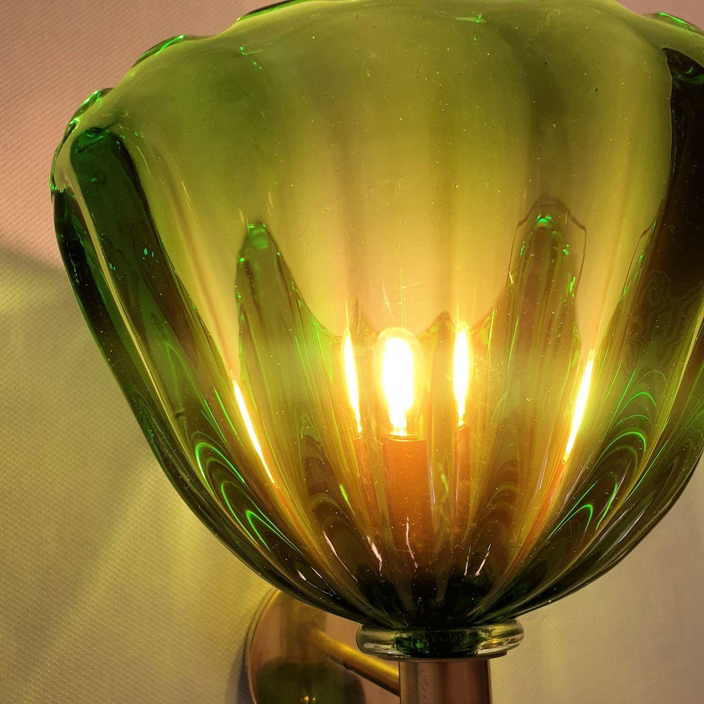 Green Murano glass Mid Century sconces - a pair For Sale 1