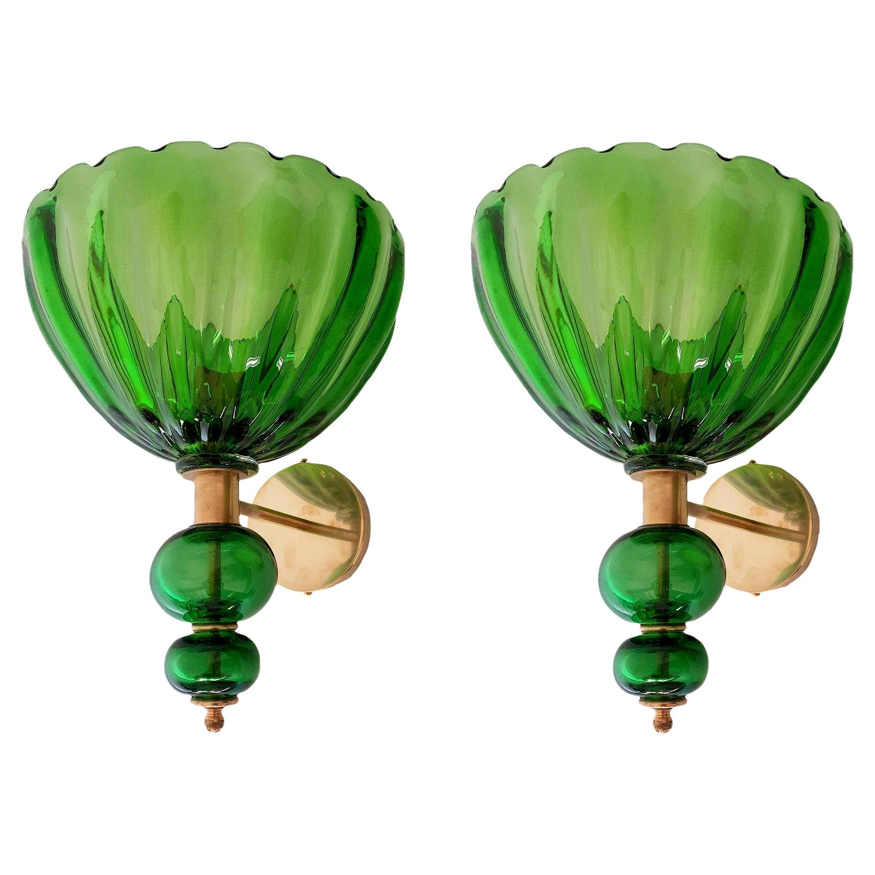 Green Murano glass Mid Century sconces - a pair For Sale