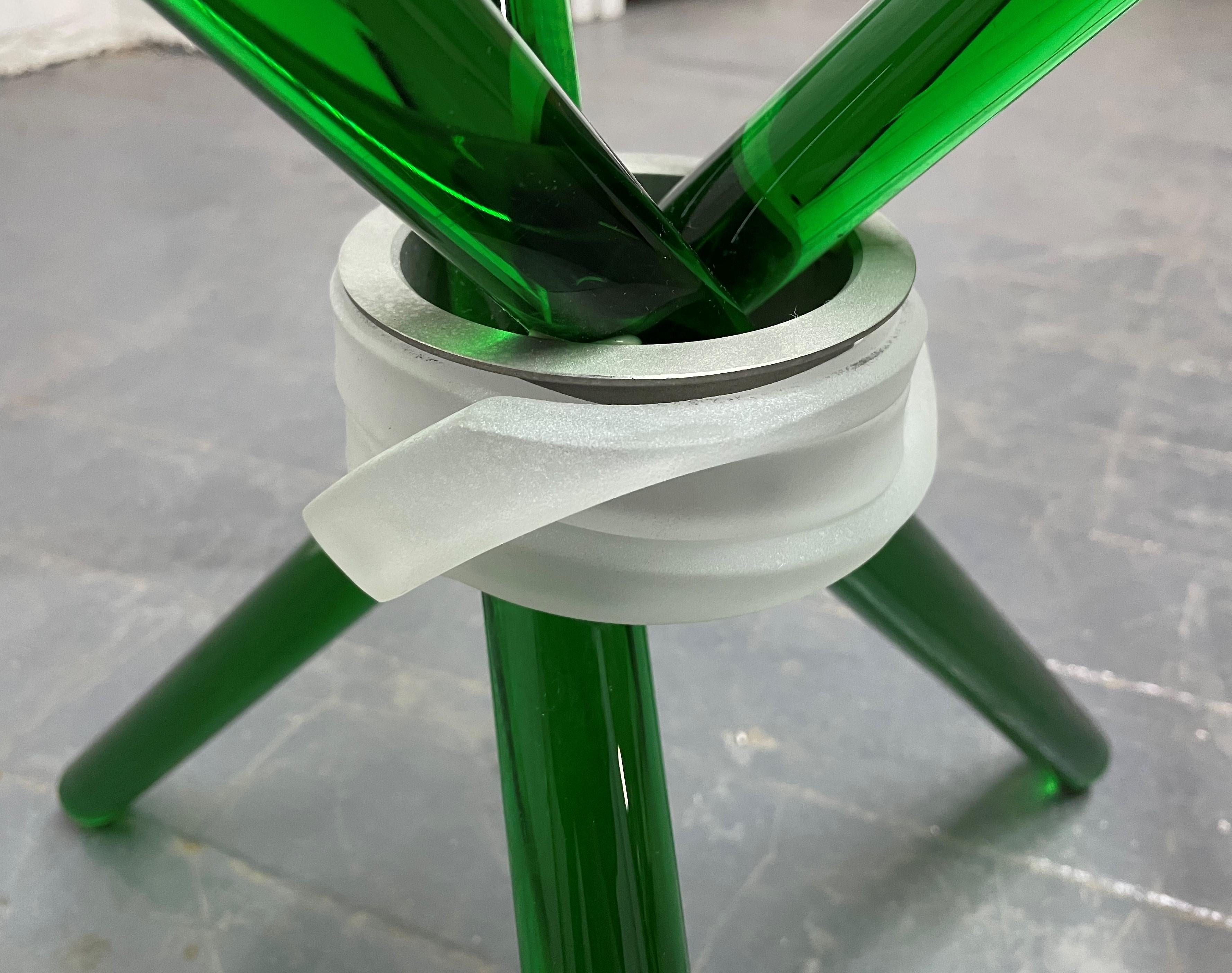 Frosted Green Murano Glass Side Table For Sale