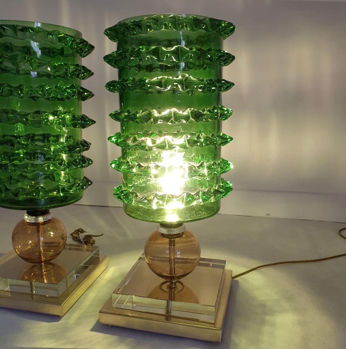 Green Murano glass table lamps - a pair In Excellent Condition For Sale In Dallas, TX