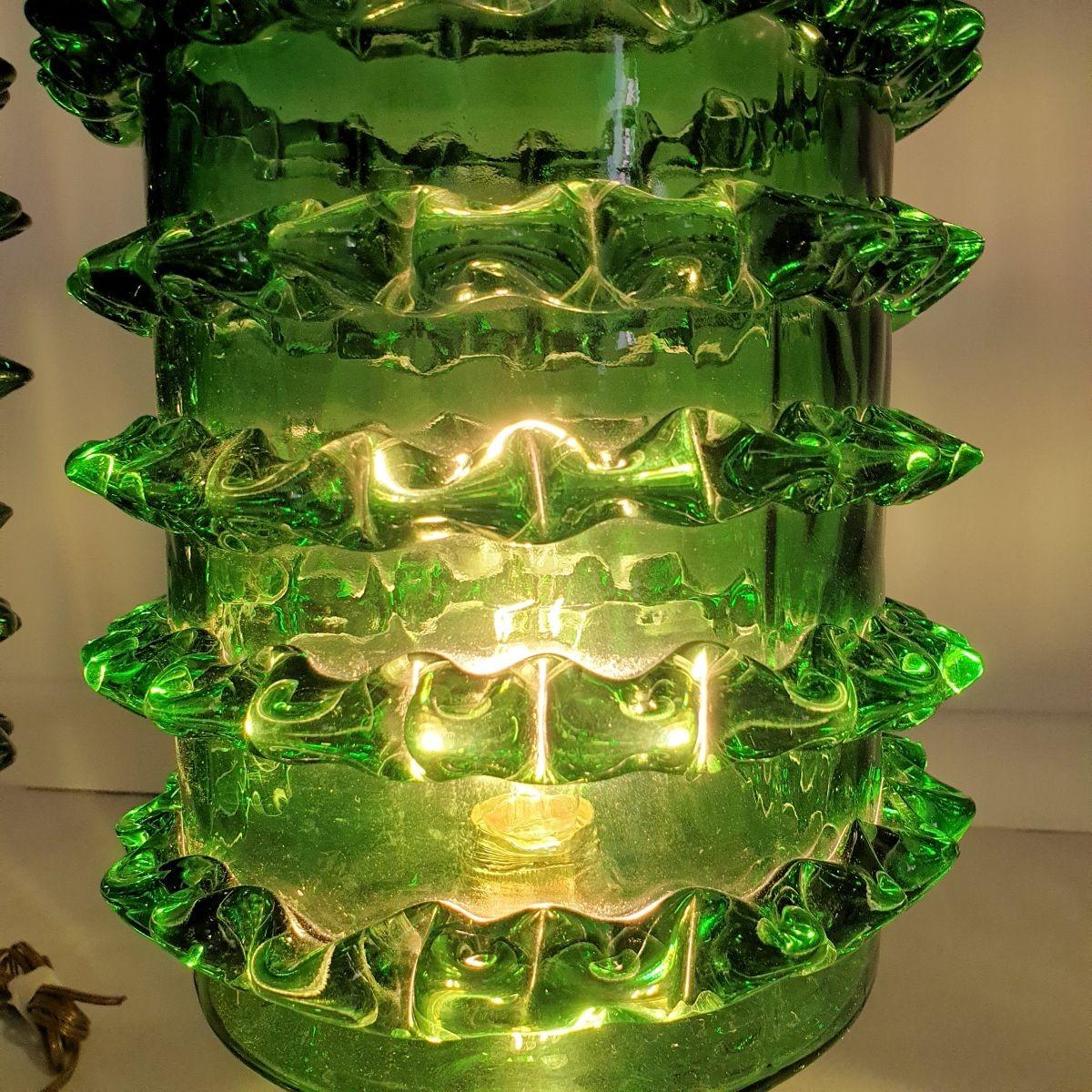 Late 20th Century Green Murano glass table lamps - a pair For Sale