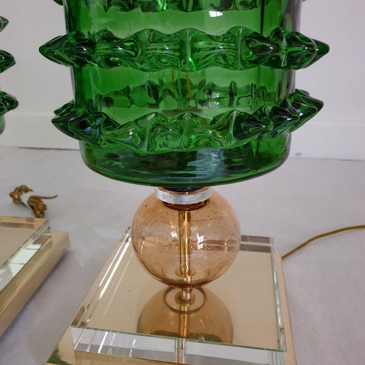Green Murano glass table lamps - a pair For Sale 1