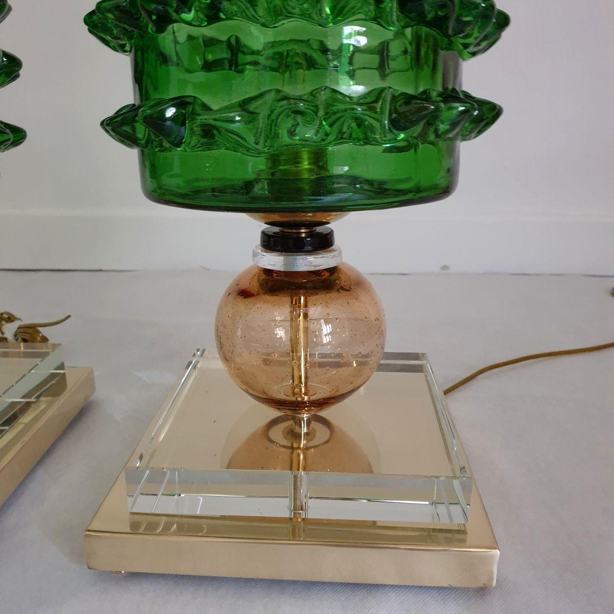 Green Murano glass table lamps - a pair For Sale 2