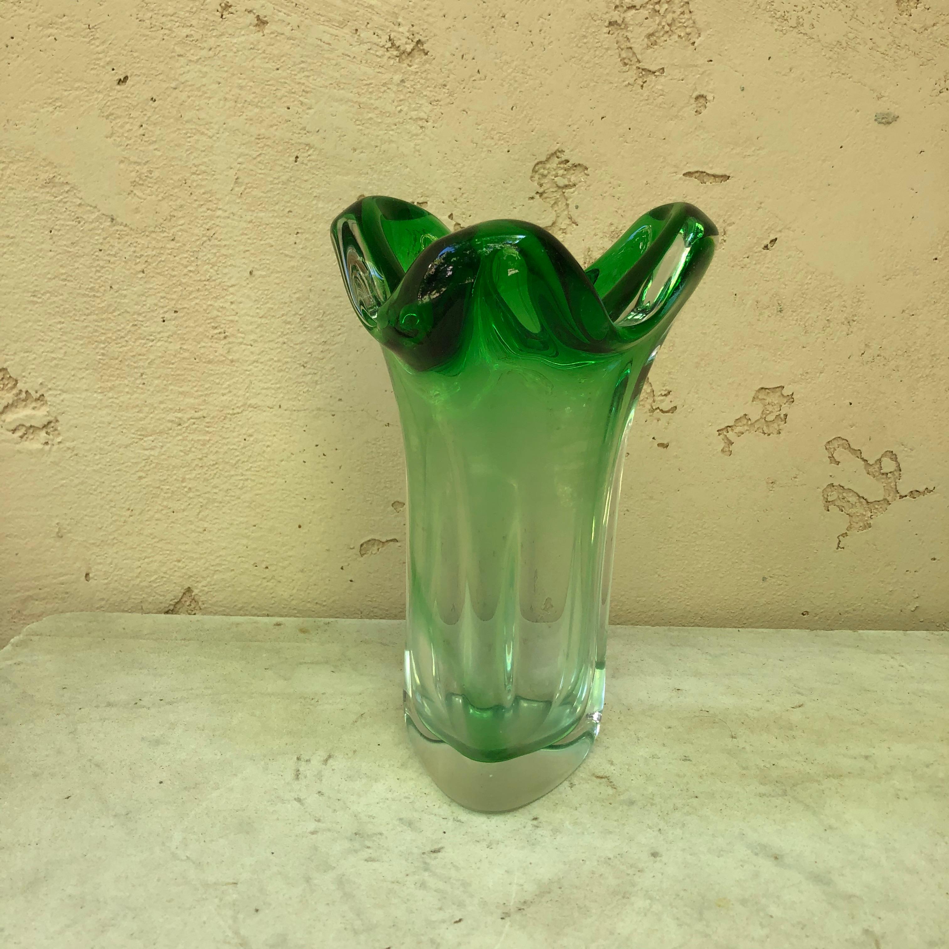 Italian Green Murano Glass Vase, circa 1960