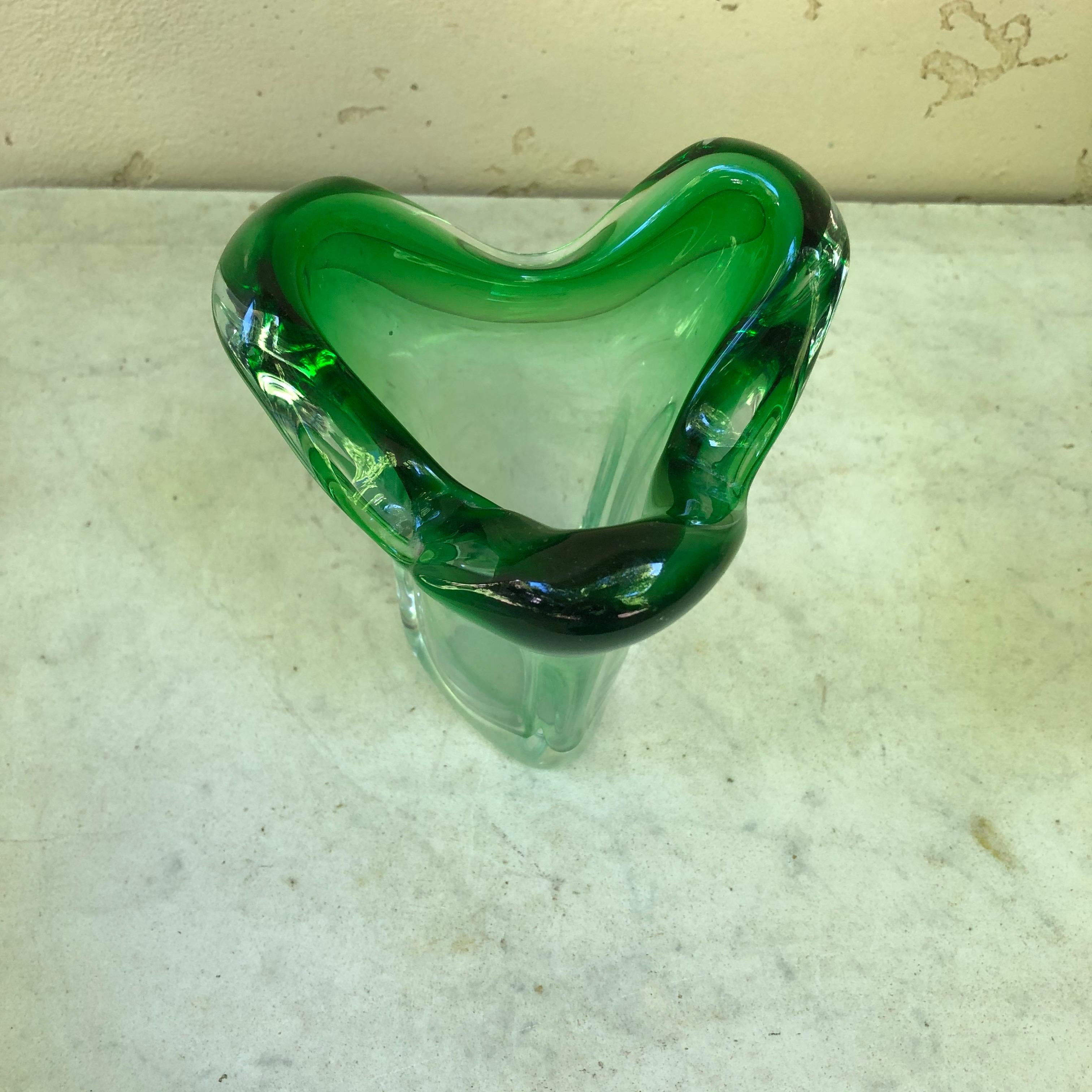 Green Murano Glass Vase, circa 1960 In Good Condition In Austin, TX