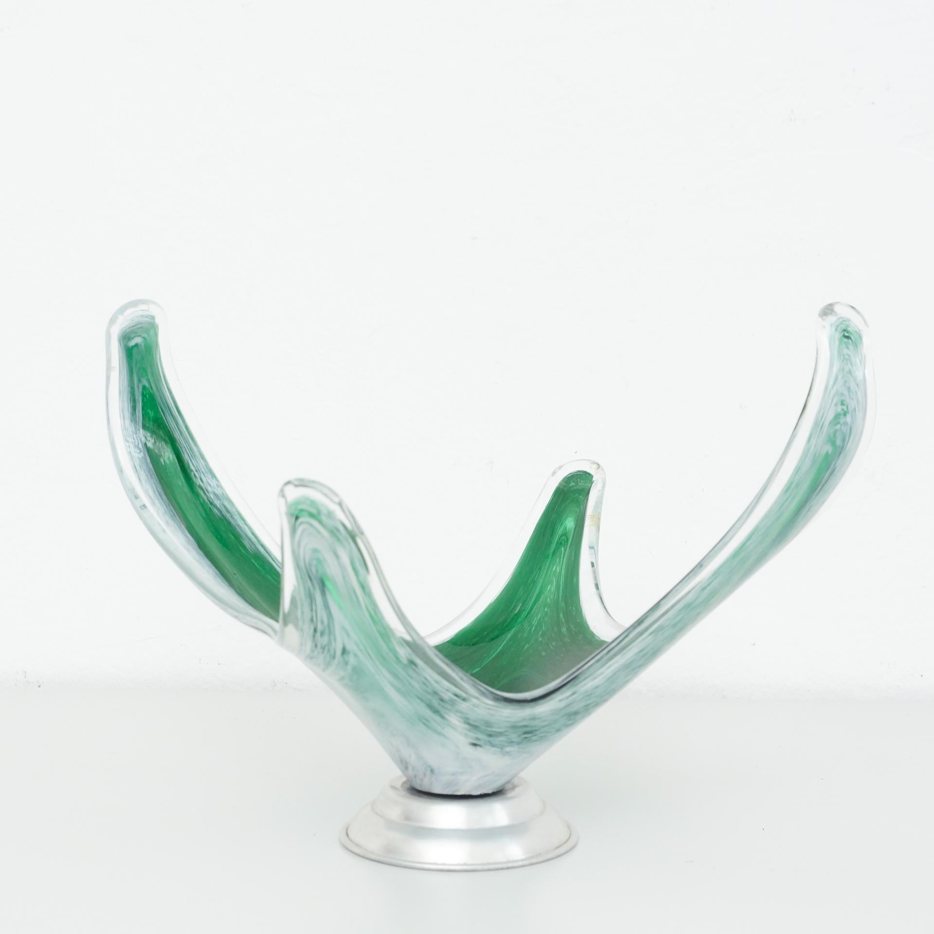 Green murano glass vase, circa 1970  

Manufactured in Italy.    

In original condition, with minor wear consistent of age and use, preserving a beautiful patina.