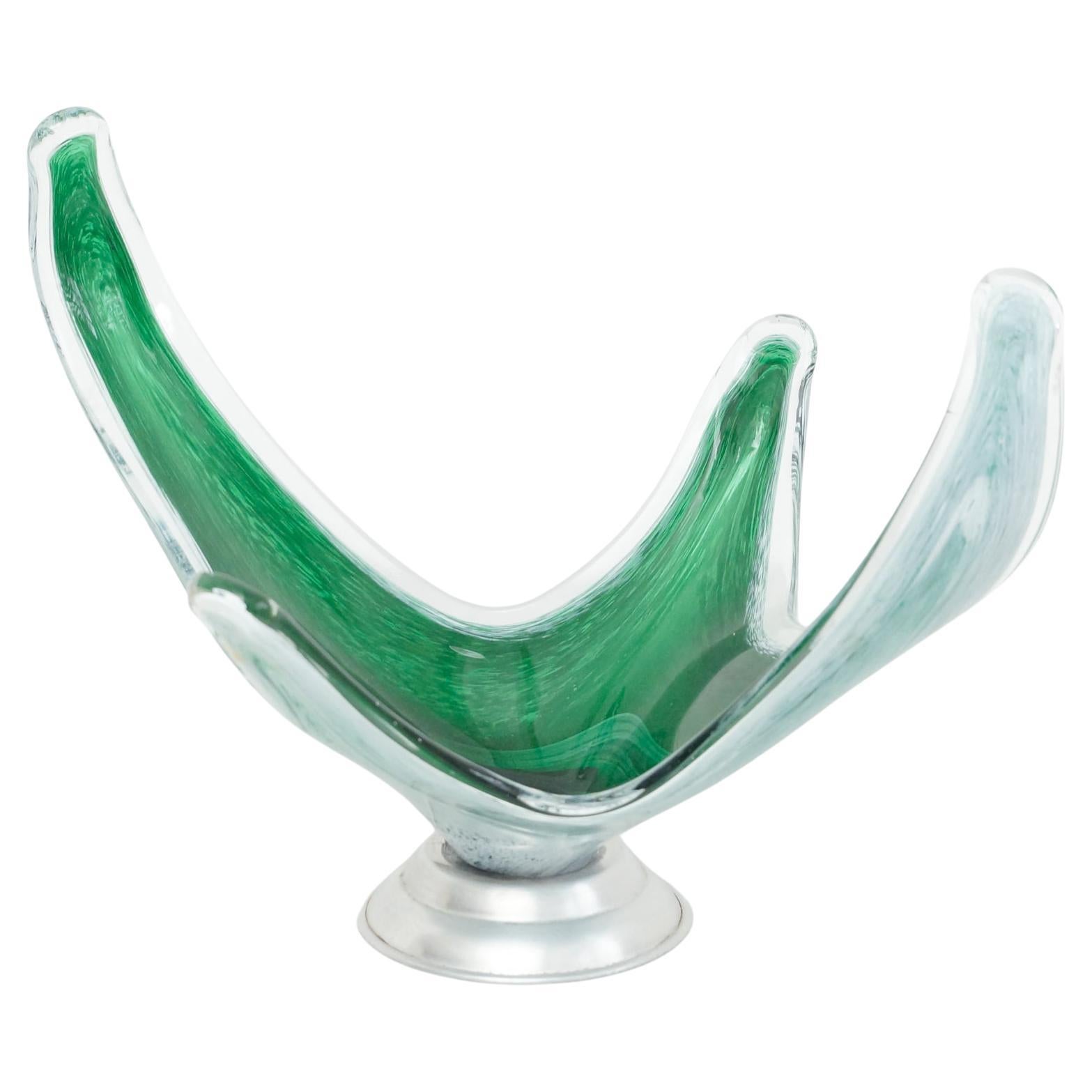 Green Murano Glass Vase, circa 1970 For Sale