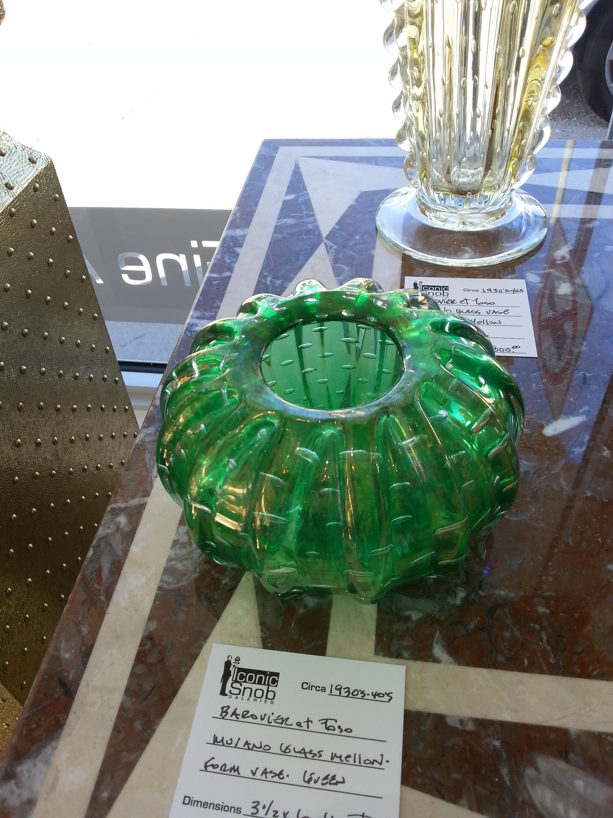 Hand-Crafted Green Murano Glass Vase