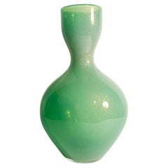Green Murano Glass Vase with Gold Leaf by Archimede Seguso 1950s