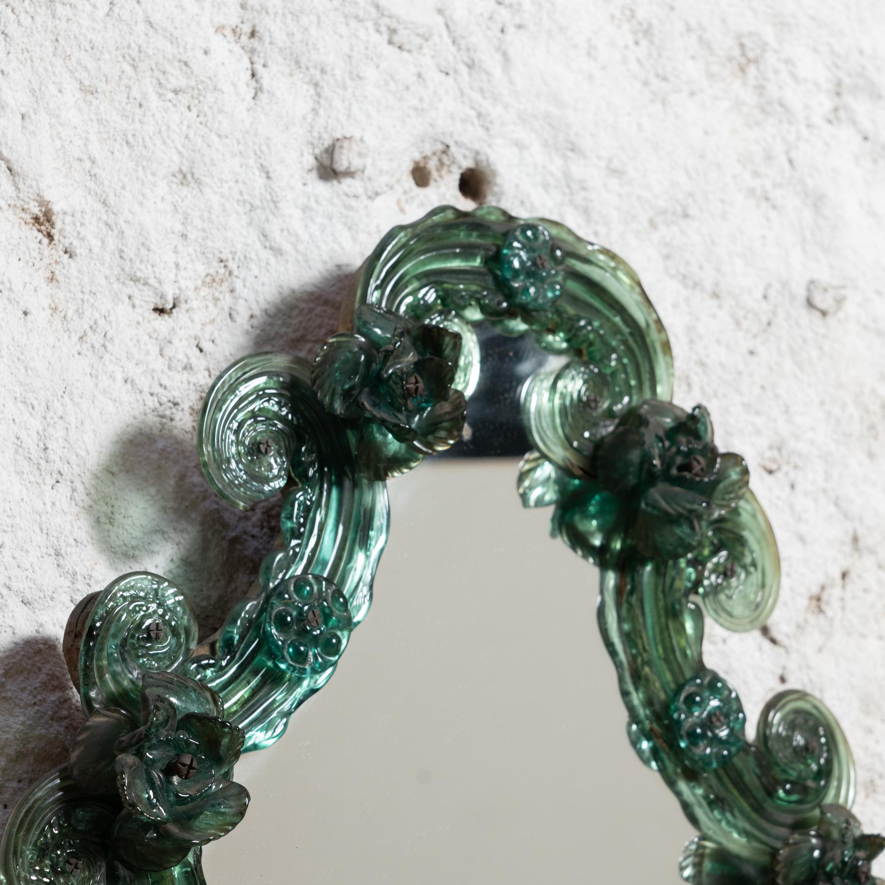 Green Murano Glass Venetian Mirror, circa 1920 4