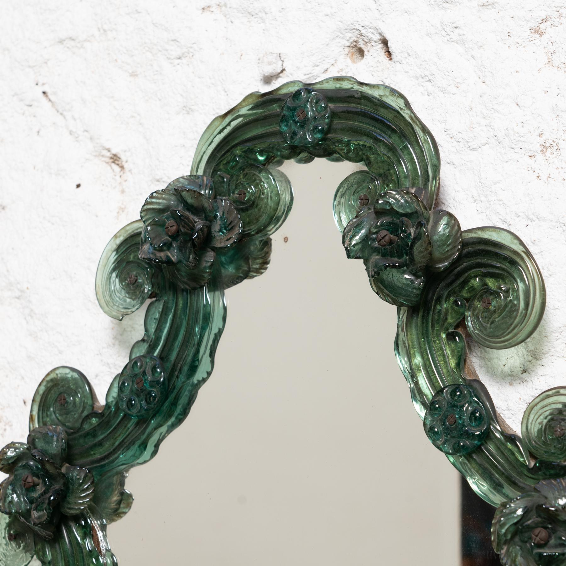 Green Murano Glass Venetian Mirror, circa 1920 1