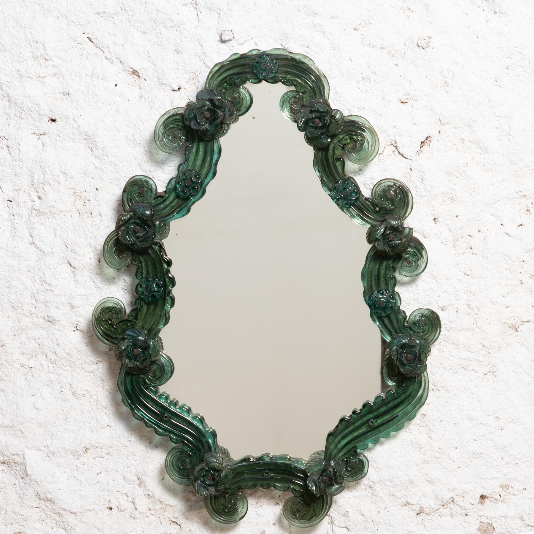 Green Murano Glass Venetian Mirror, circa 1920 2