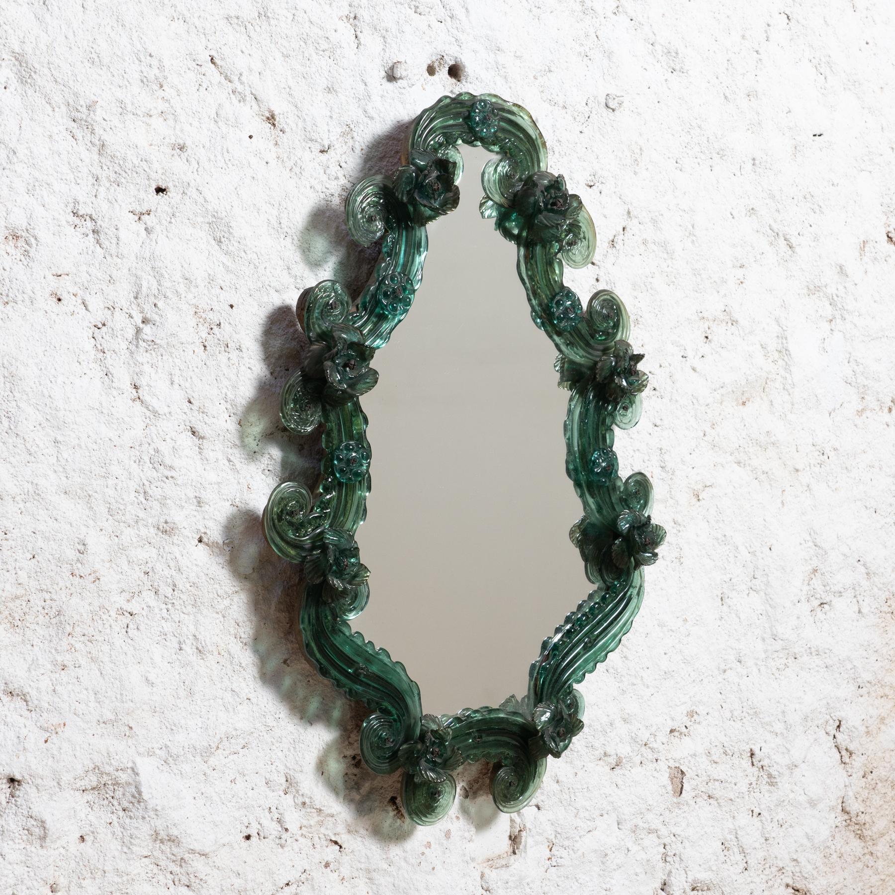 Green Murano Glass Venetian Mirror, circa 1920 3