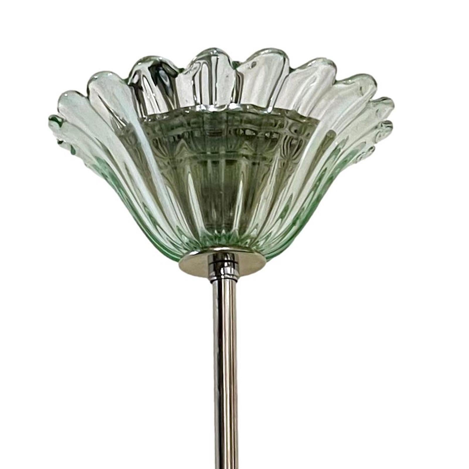 A circa 1950's Italian green glass light fixture with four interior lights. 

Measurements:
Drop: 20