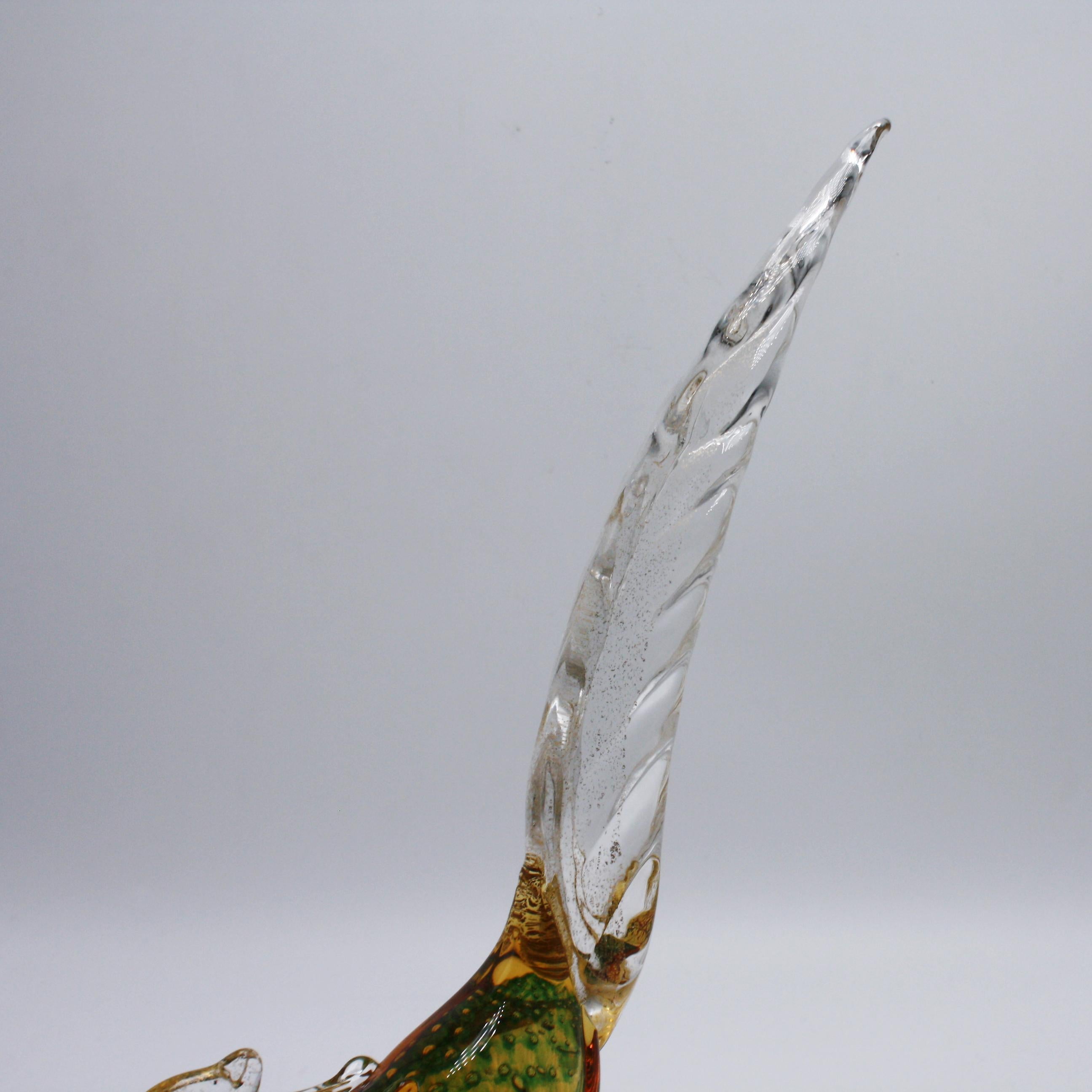 Mid-20th Century Green Murano Pheasant with Gold Inclusions, circa 1950